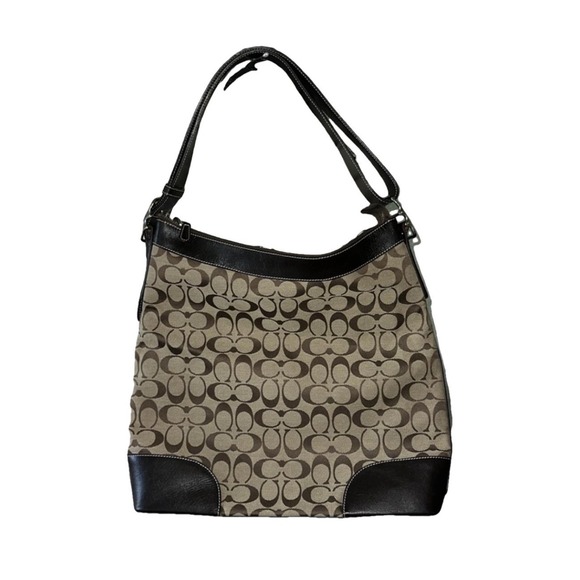 Coach Edie Hobo Bag Signature Canvas Leather Trim Shoulder Bag‎ Medium - Picture 1 of 9